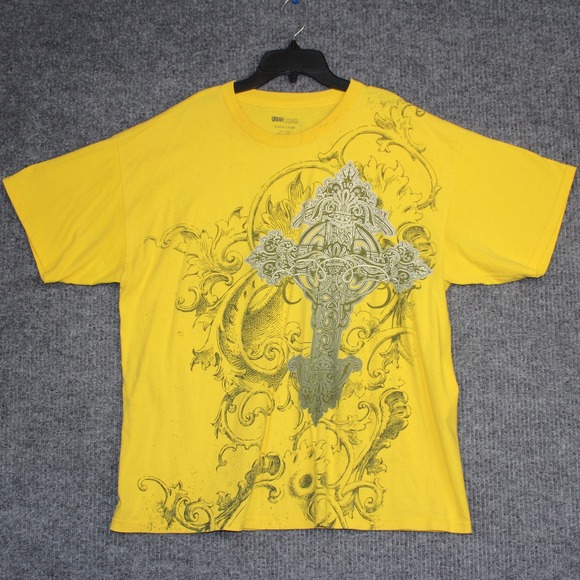 Urban Legends Mens Extra Large T Shirt Yellow Cross Graphic Tee Y2K Grunge - Picture 1 of 6